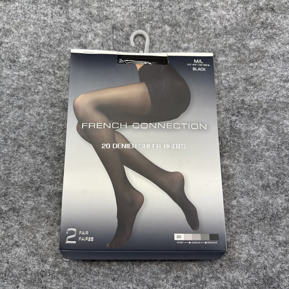 NEW French Connection 20 denier sheer tights panty hose 2 pair‎ black M/L career